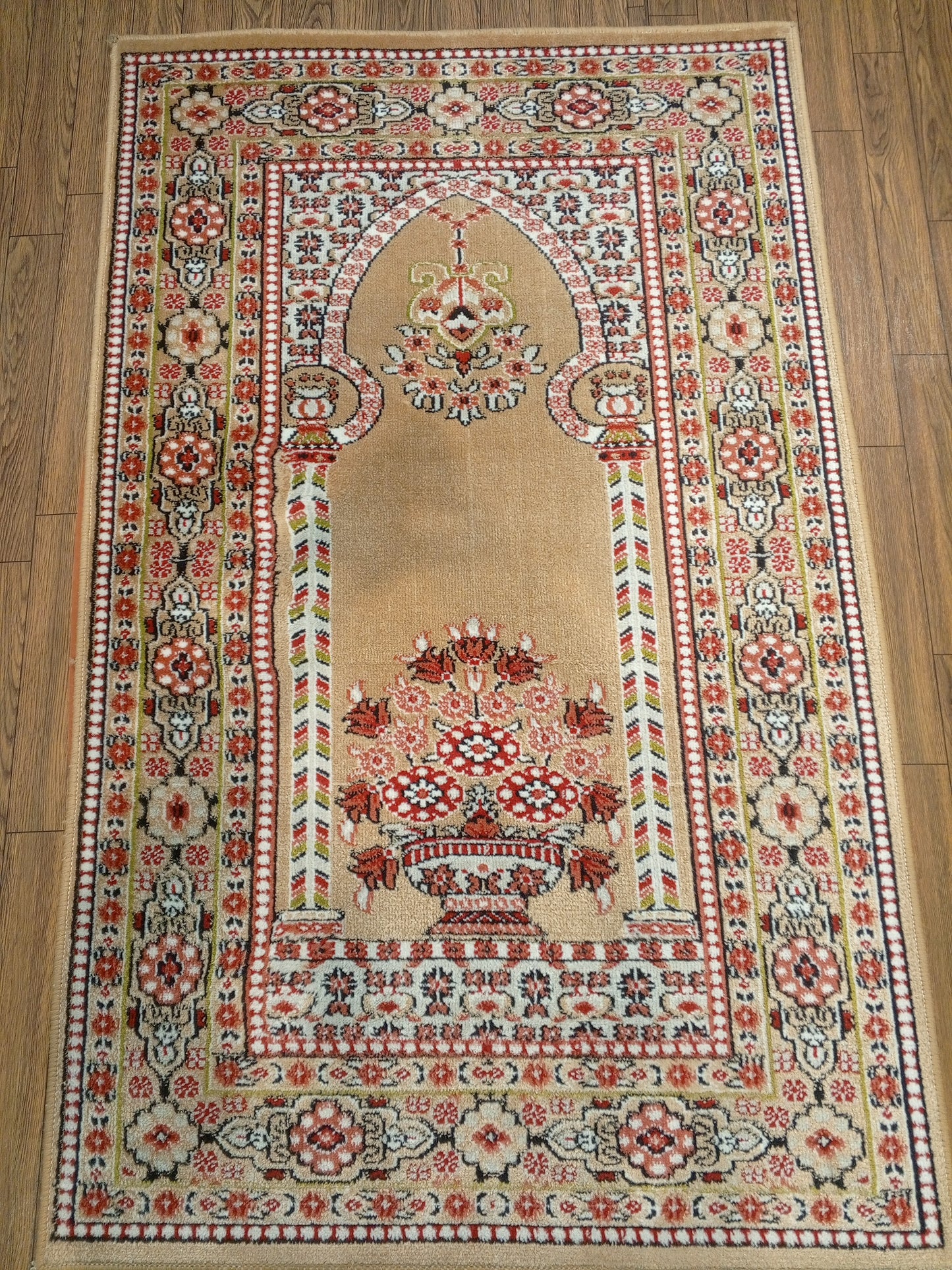 8mm Thick Tan Floral Arch Prayer Rug 4x2.5 ft