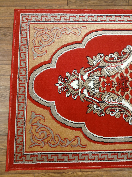 10mm Thick Red & Gold Mihrab Prayer Rug 4x2.5 ft
