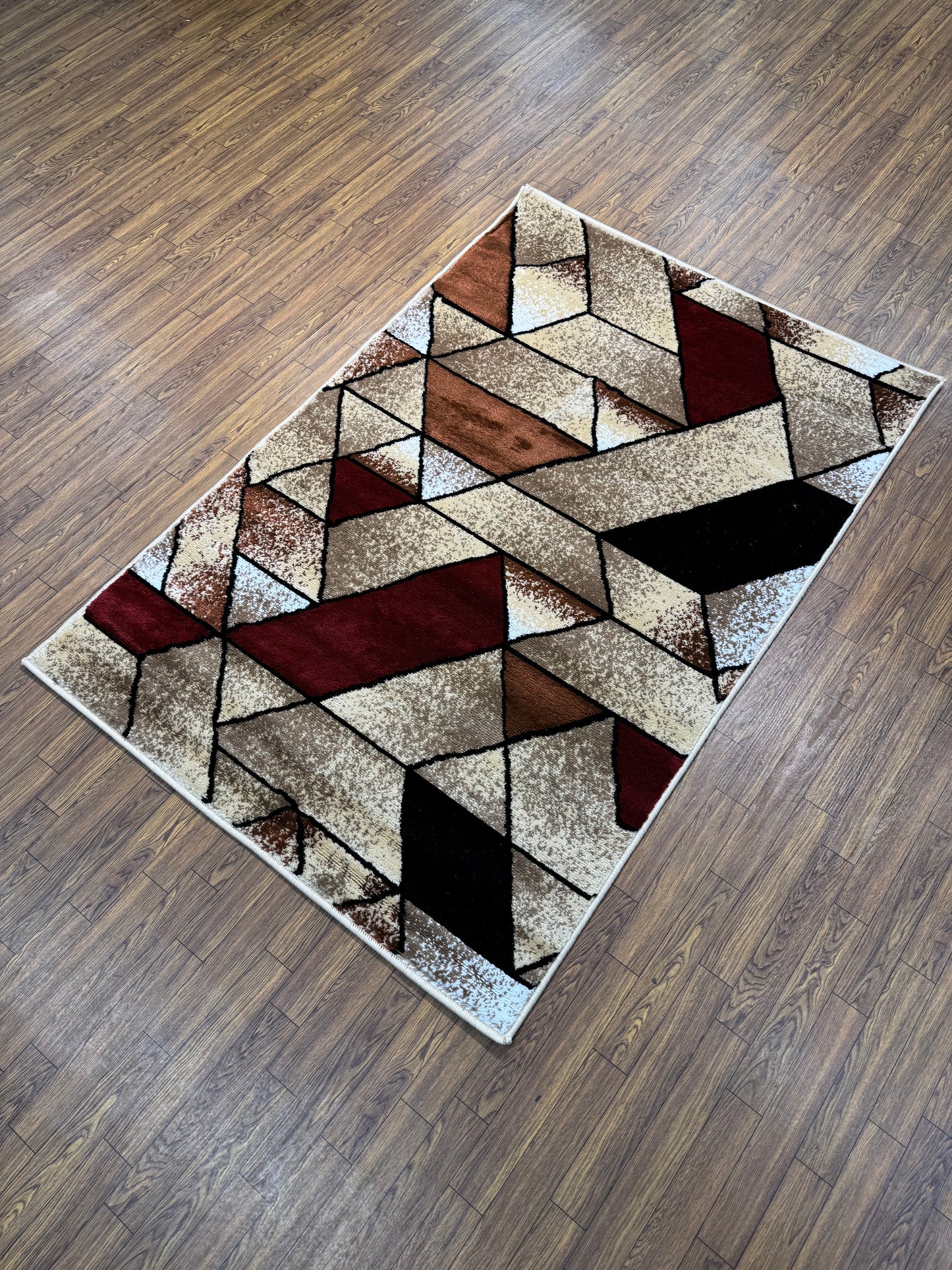 Abstract Geometric Brown Cream Persian Design Rug in (3x5 ft)