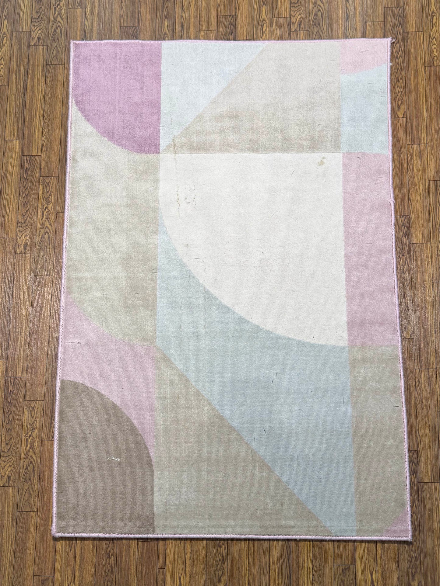 Pastel Abstract Geometric Blocks Turkish Rug in (3x5 ft)