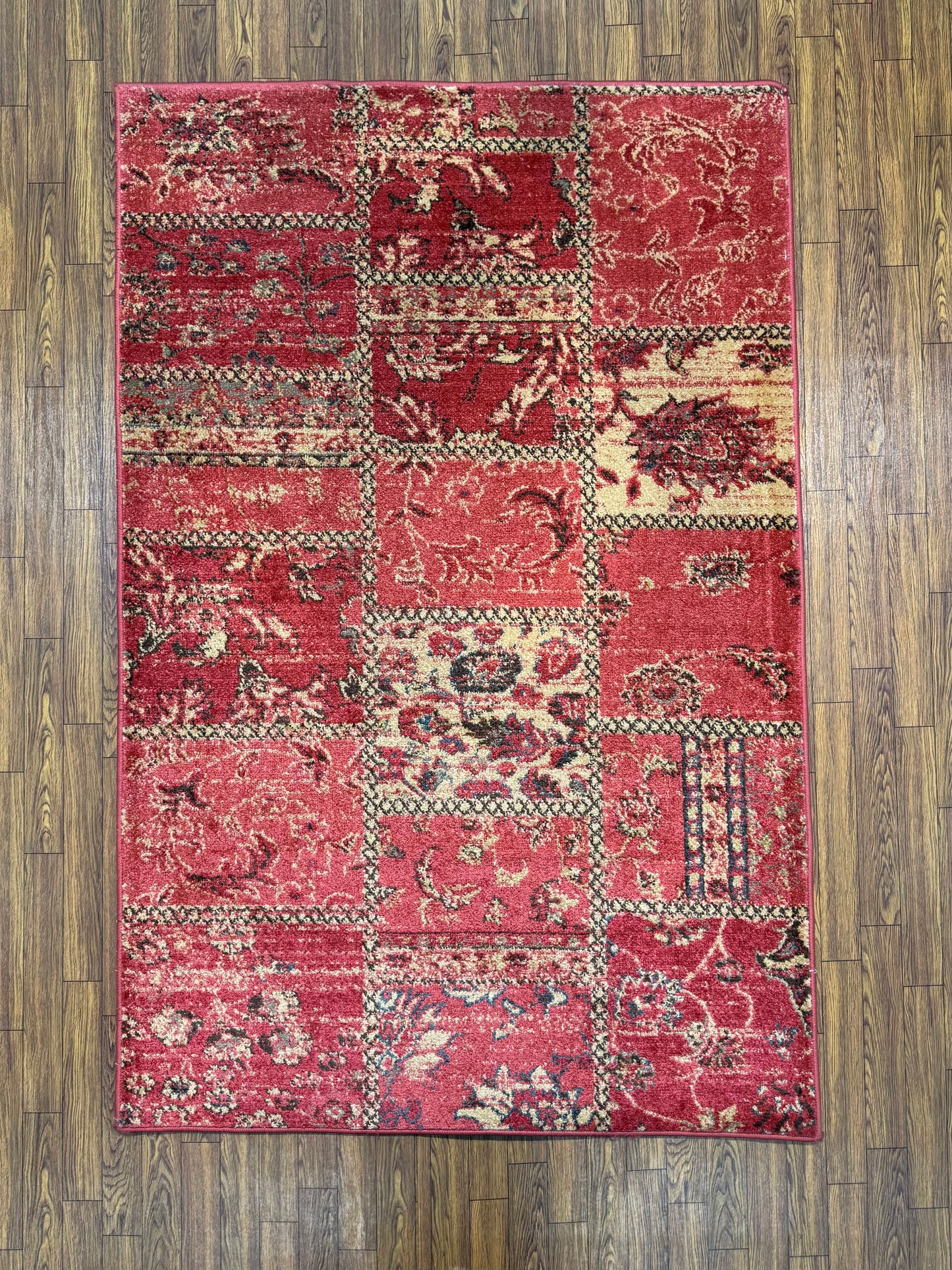 Red Patchwork Distressed Vintage Persian Rug in (3x5 ft)