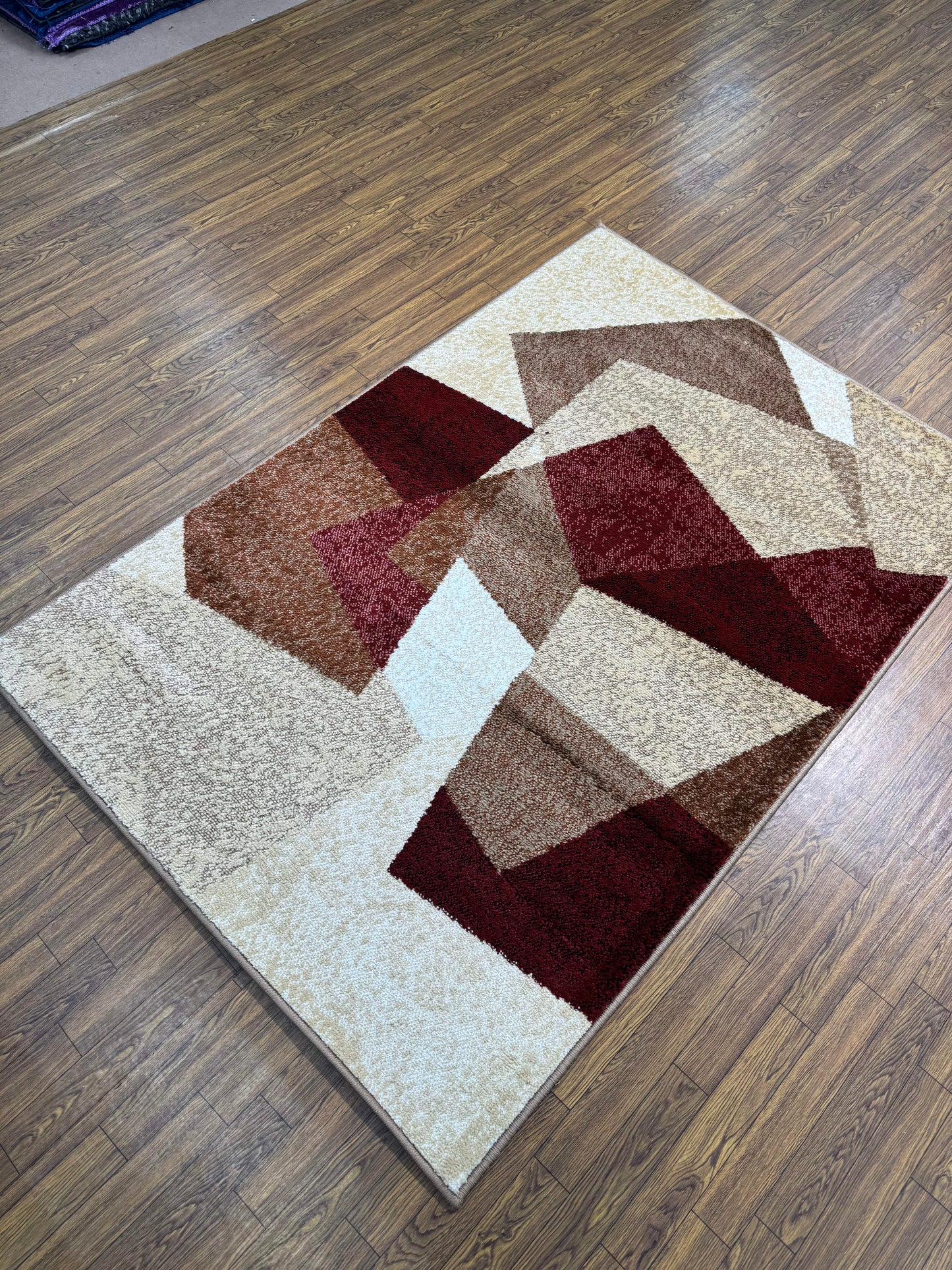 Abstract Geometric Maroon Brown Rug (3x5 ft)