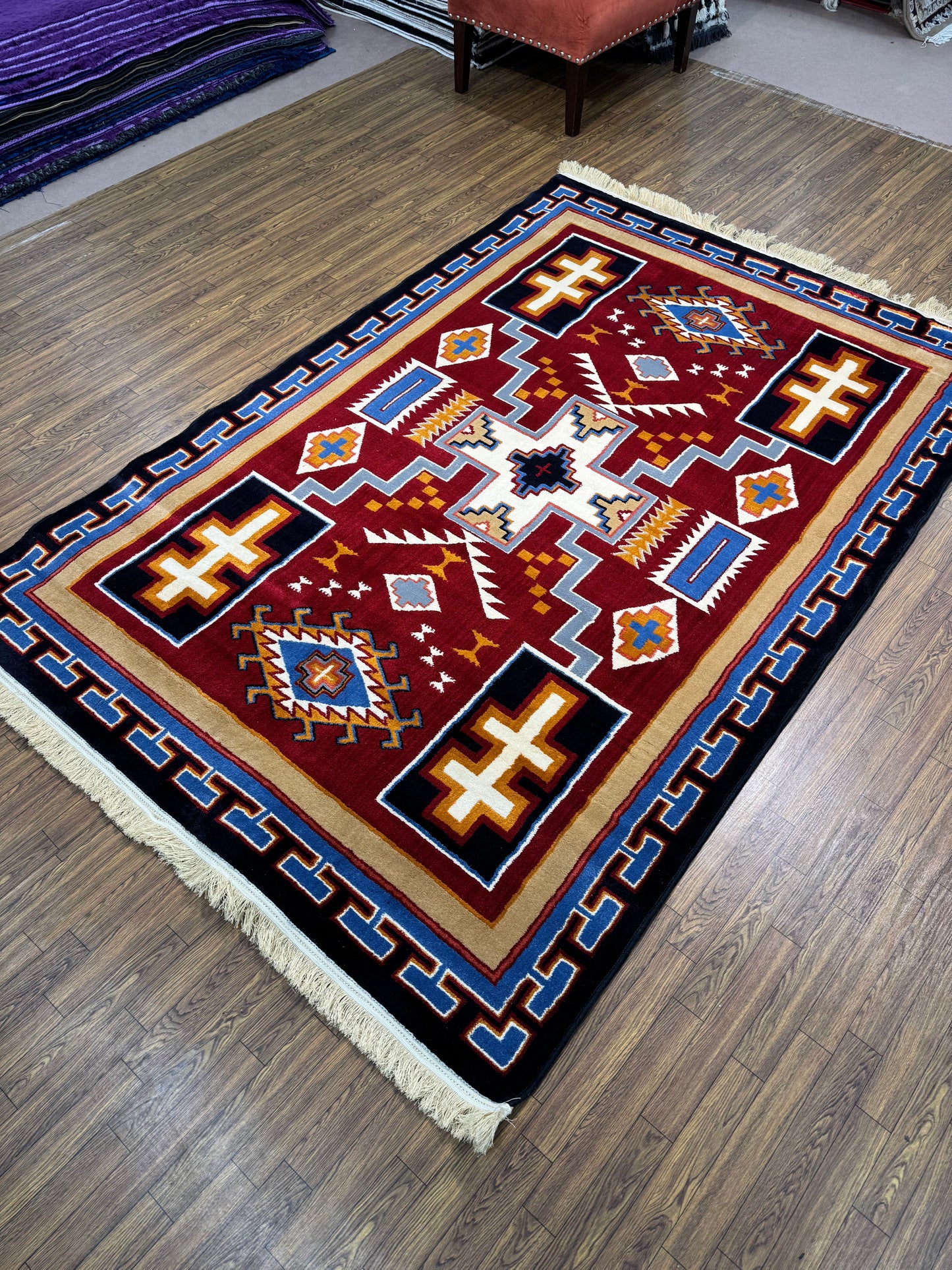 Deep Red Geometric Tribal Persian Rug (5x8 ft)