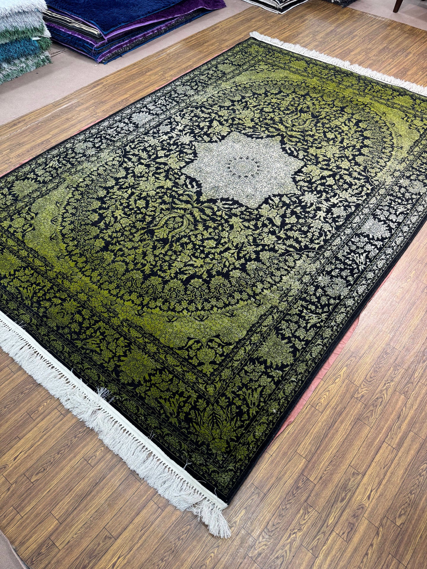 Black Lime Ombre Distressed Persian Rug (7x10 ft)