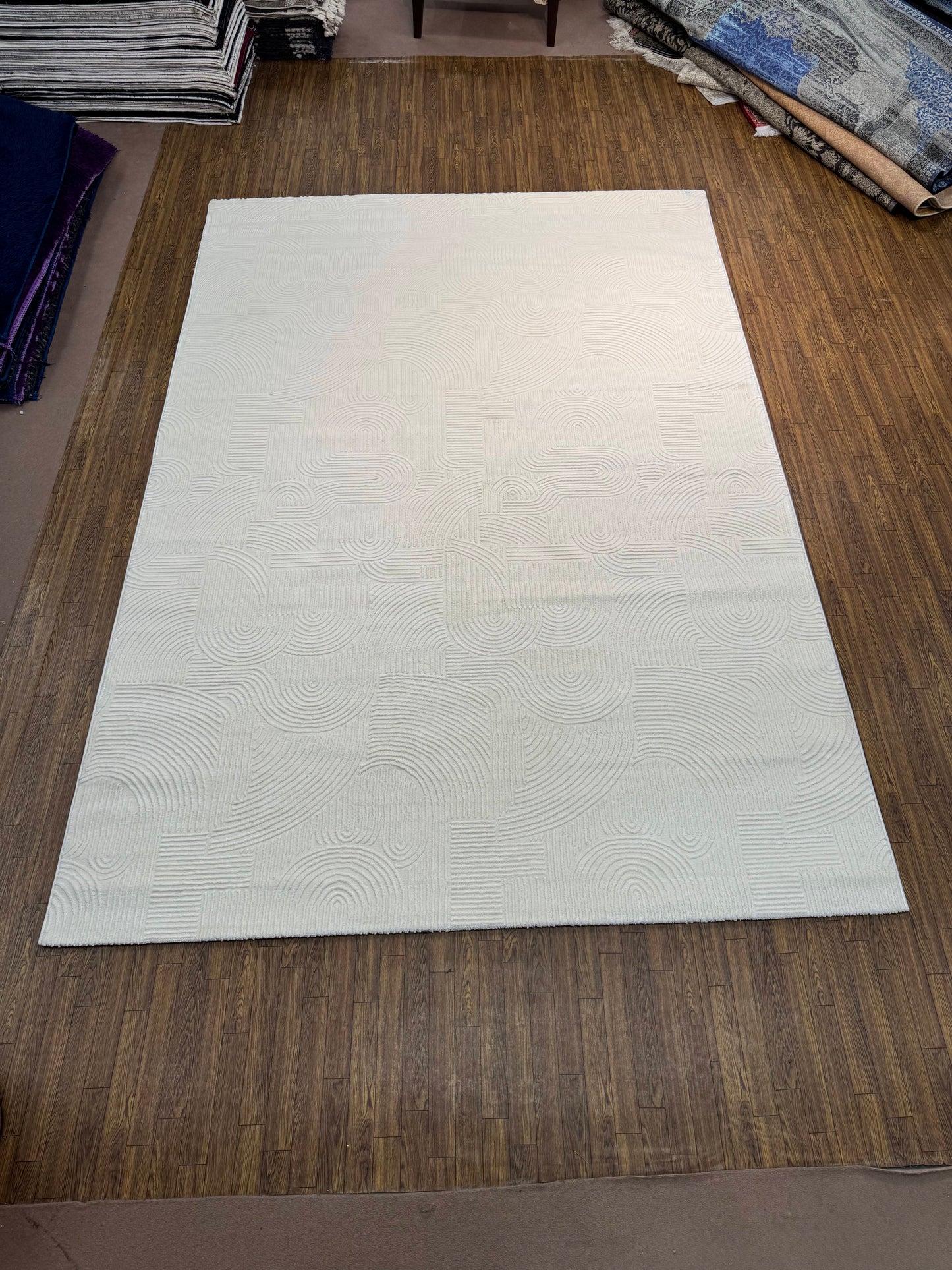 White Embossed Carved Circles Rug (7x10 ft)