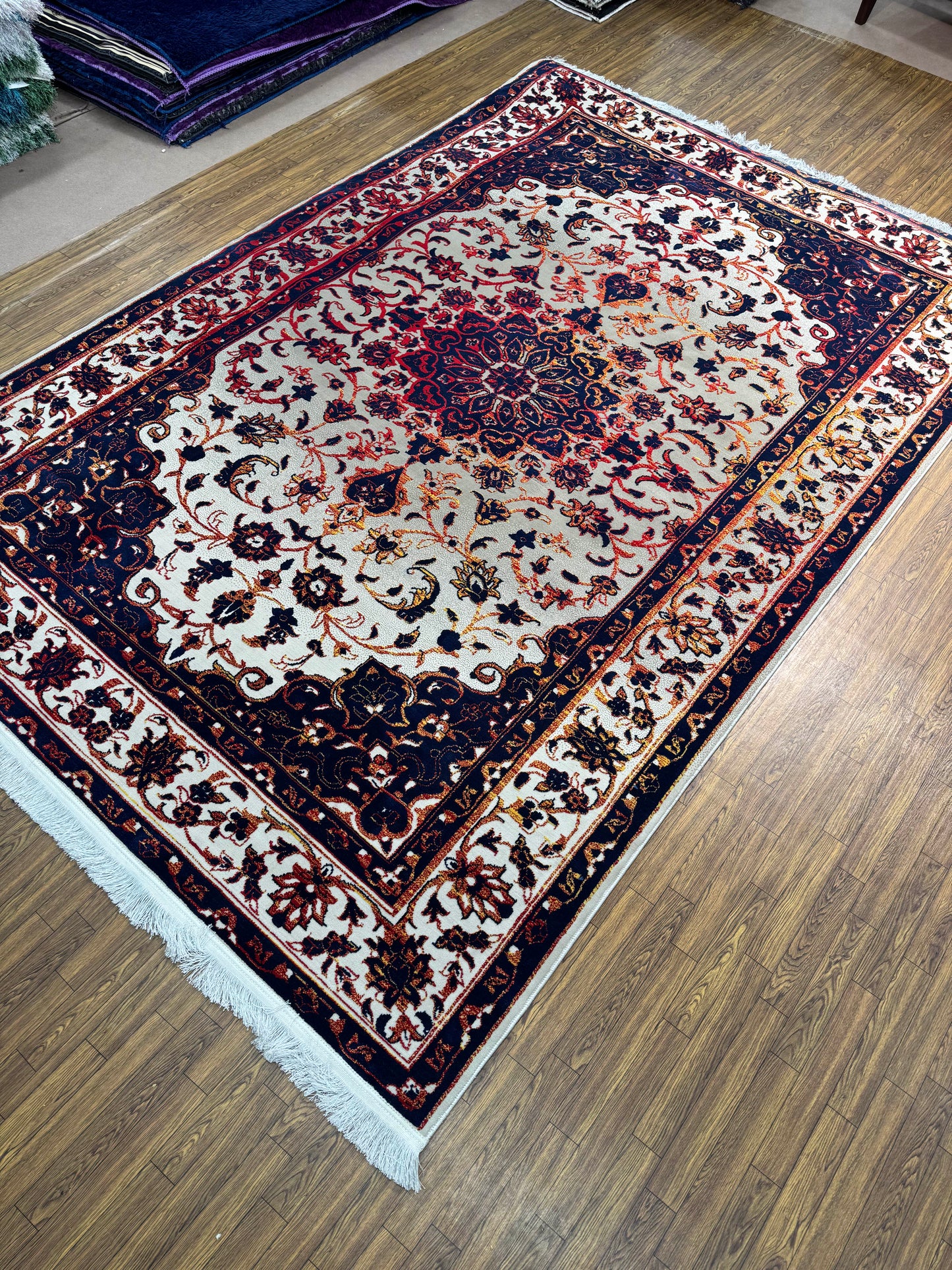 Cream Black High Contrast Medallion Rug (7x10 ft)