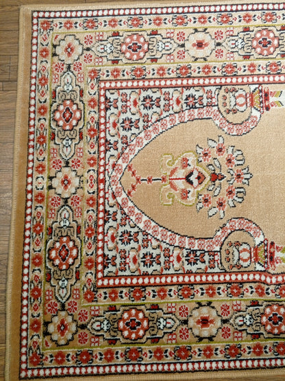 8mm Thick Tan Floral Arch Prayer Rug 4x2.5 ft
