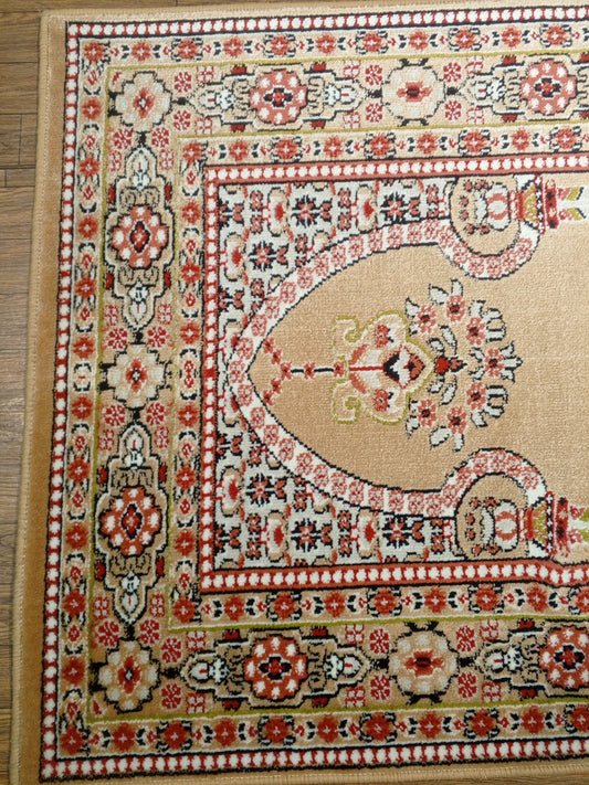 8mm Thick Tan Floral Arch Prayer Rug 4x2.5 ft