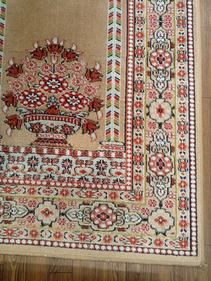 8mm Thick Tan Floral Arch Prayer Rug 4x2.5 ft