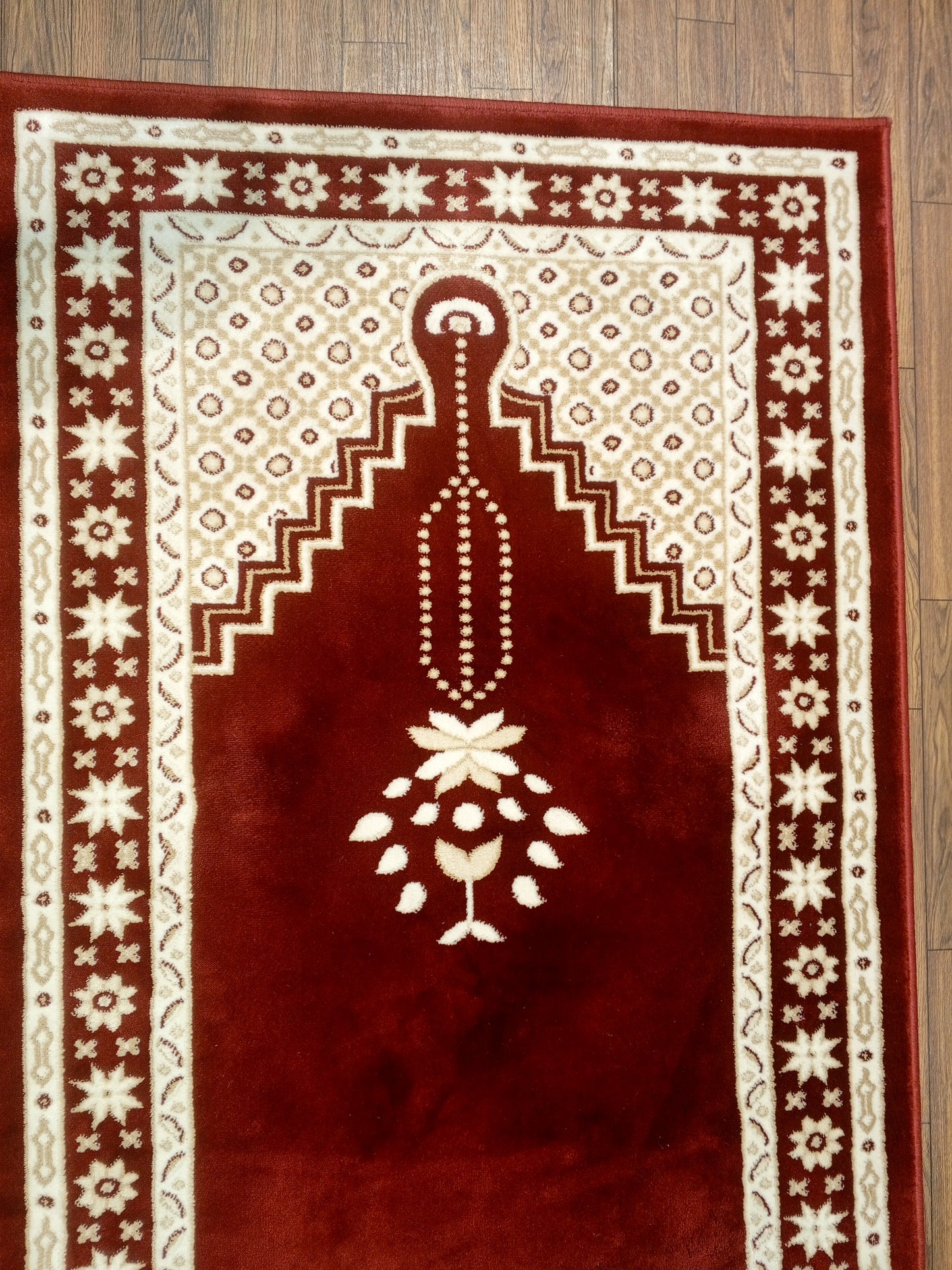 8mm Thick Maroon Geometric Arch Prayer Rug 4x2.5 ft