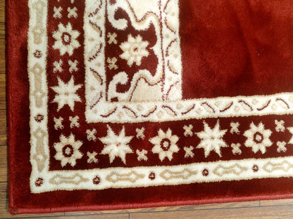 8mm Thick Maroon Geometric Arch Prayer Rug 4x2.5 ft