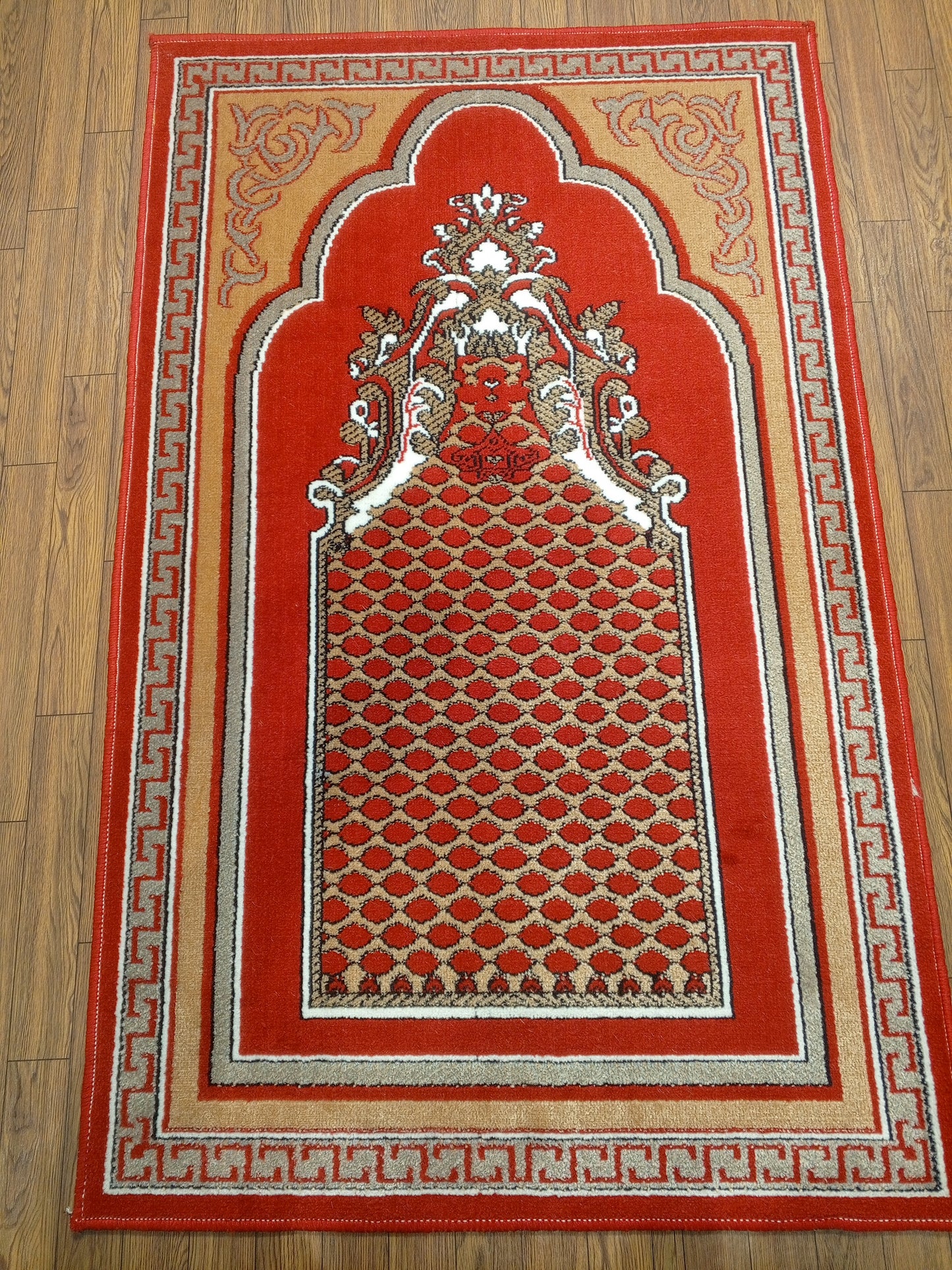 10mm Thick Red & Gold Mihrab Prayer Rug 4x2.5 ft