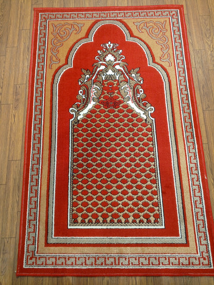 10mm Thick Red & Gold Mihrab Prayer Rug 4x2.5 ft
