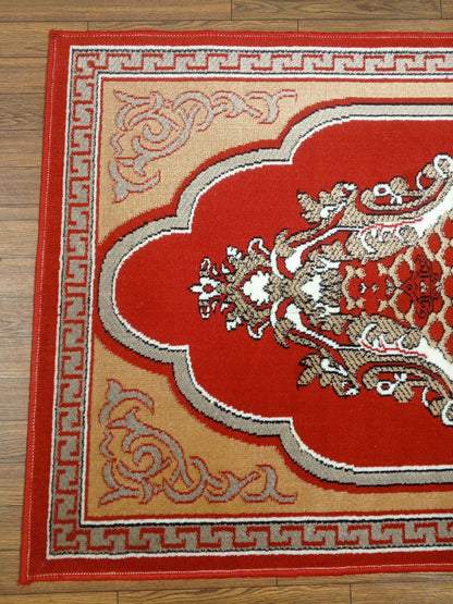 10mm Thick Red & Gold Mihrab Prayer Rug 4x2.5 ft