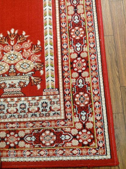 10mm Thick Red Floral Vase Prayer Rug 4x2.5 ft