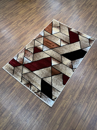 Abstract Geometric Brown Cream Persian Design Rug in (3x5 ft)