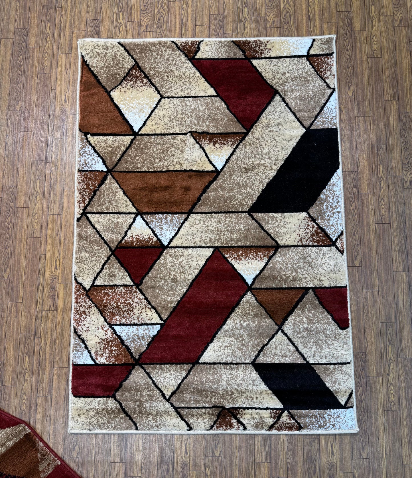 Abstract Geometric Brown Cream Persian Design Rug in (3x5 ft)