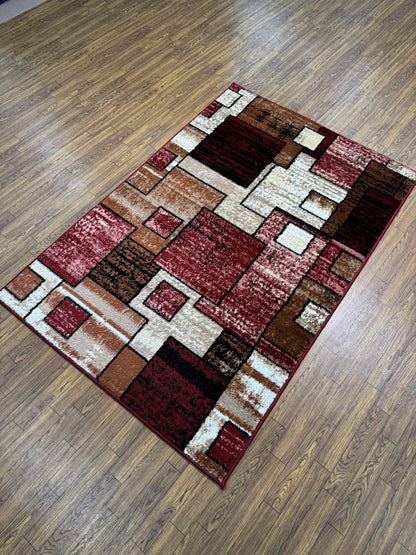 Geometric Cream Brown Persian Design Rug in (3x5 ft)