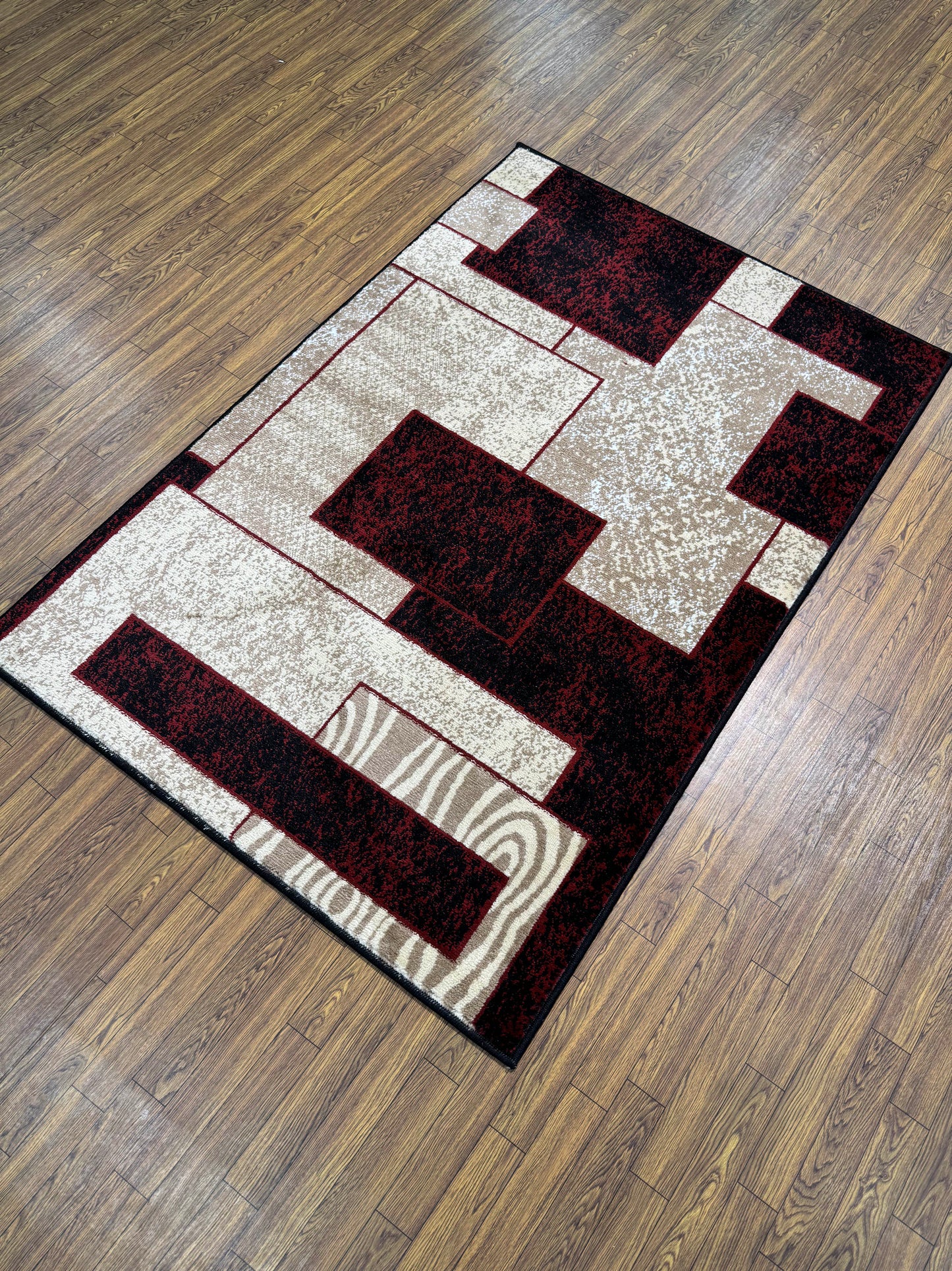 Modern Geometric Abstract Burgundy Persian Rug in (3x5 ft)