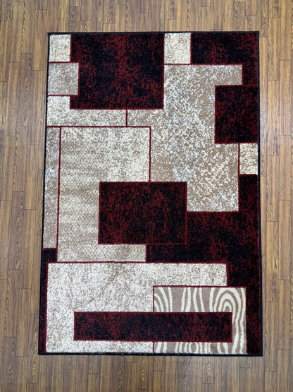 Modern Geometric Abstract Burgundy Persian Rug in (3x5 ft)