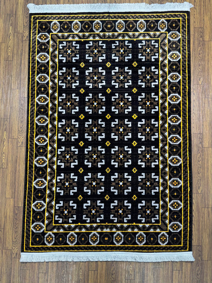 Abstract Vertical Stream Blue Gray Persian Design Rug in (3x5 ft)