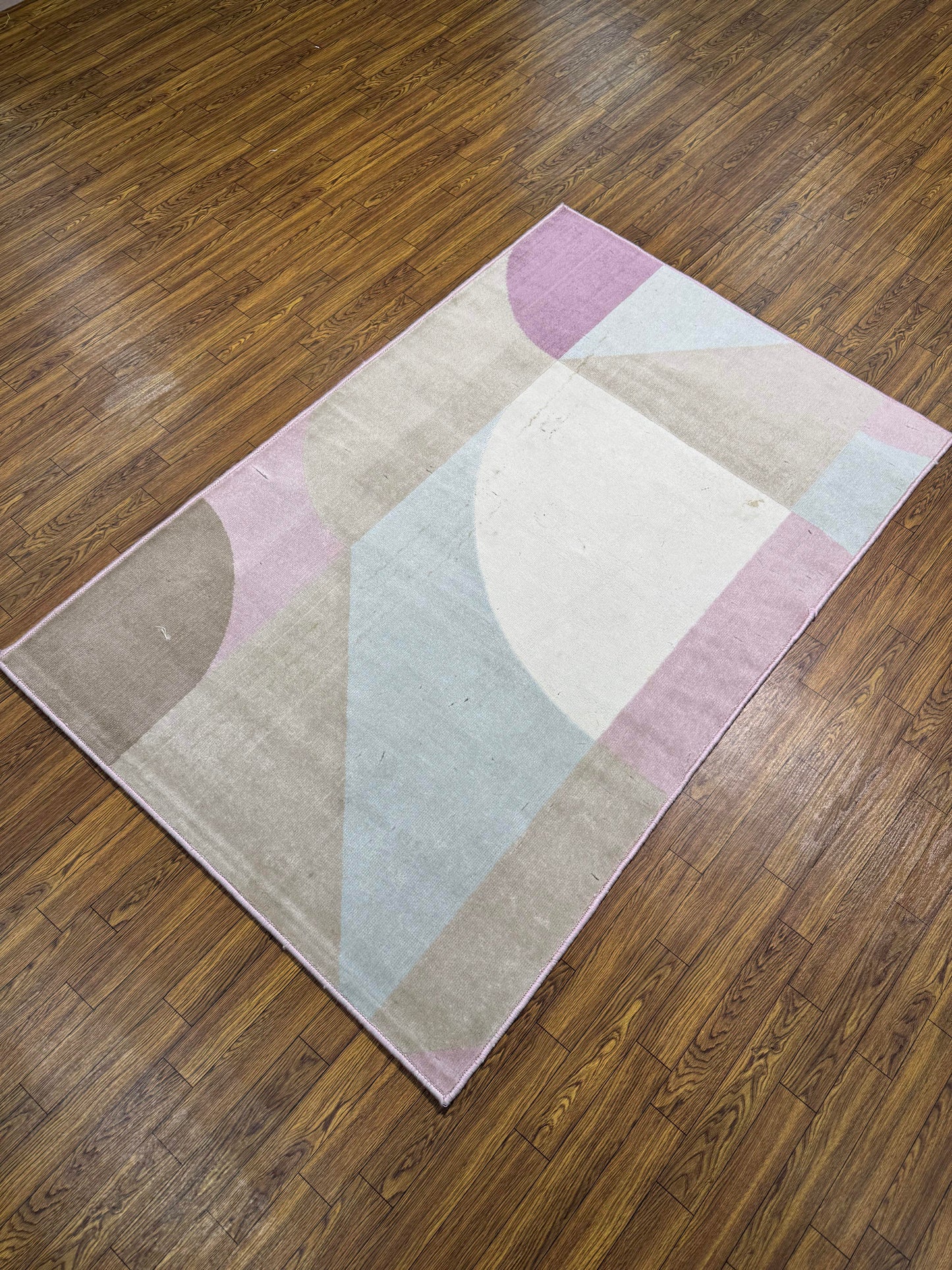 Pastel Abstract Geometric Blocks Turkish Rug in (3x5 ft)