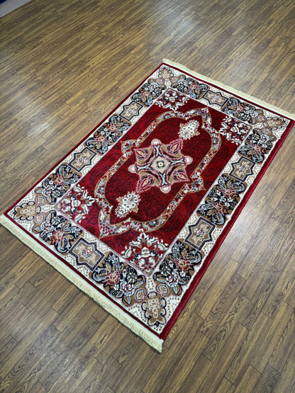 Vibrant Red Elongated Medallion Persian Rug in (3x5 ft)