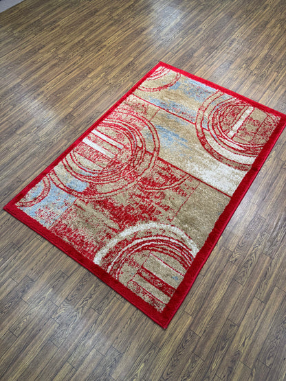 Abstract Red Concentric Circles Turkish Rug in (3x5 ft)