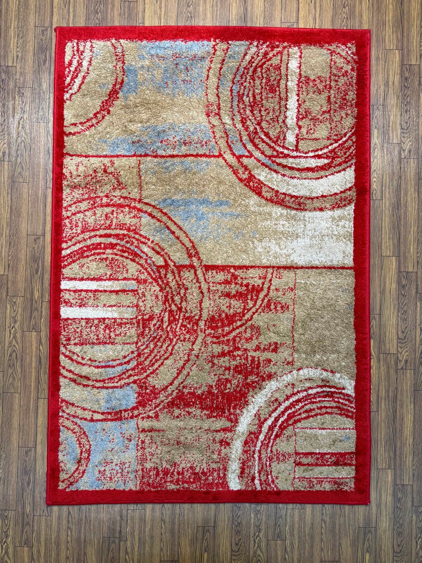 Abstract Red Concentric Circles Turkish Rug in (3x5 ft)
