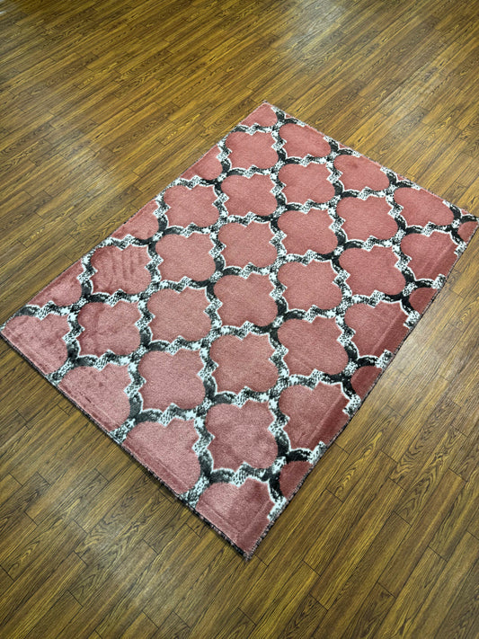 Dusty Rose & Gray Distressed Moroccan Trellis Turkish Rug in (3x5 ft)