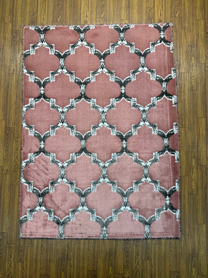 Dusty Rose & Gray Distressed Moroccan Trellis Turkish Rug in (3x5 ft)