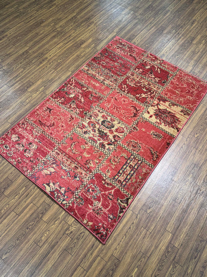 Red Patchwork Distressed Vintage Persian Rug in (3x5 ft)