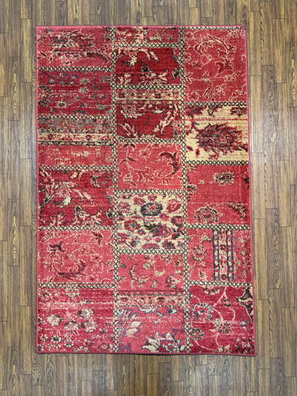 Red Patchwork Distressed Vintage Persian Rug in (3x5 ft)