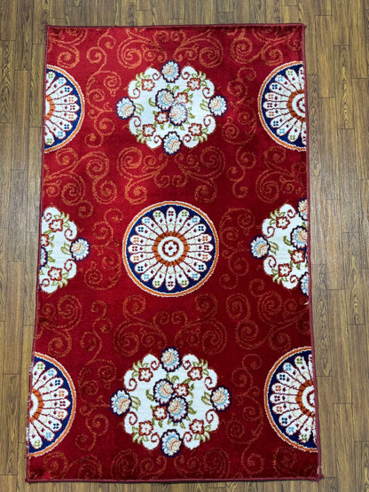 Vibrant Red Scrollwork Floral Rug (3x5 ft)
