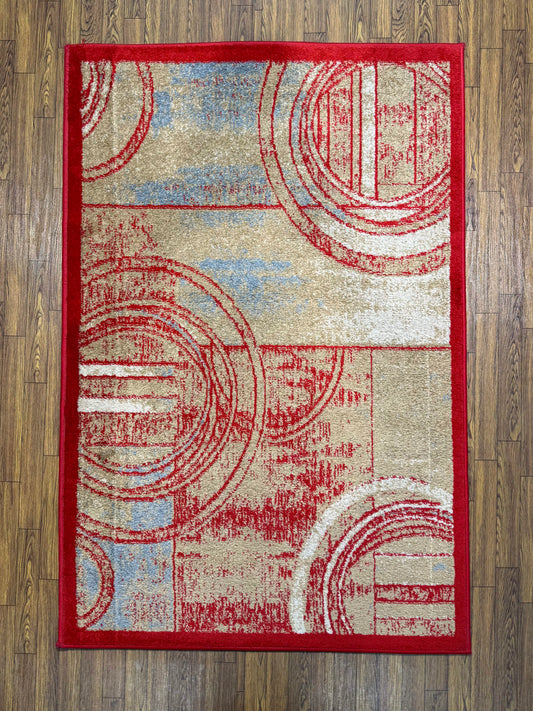 Abstract Red Concentric Circles Rug (3x5 ft)