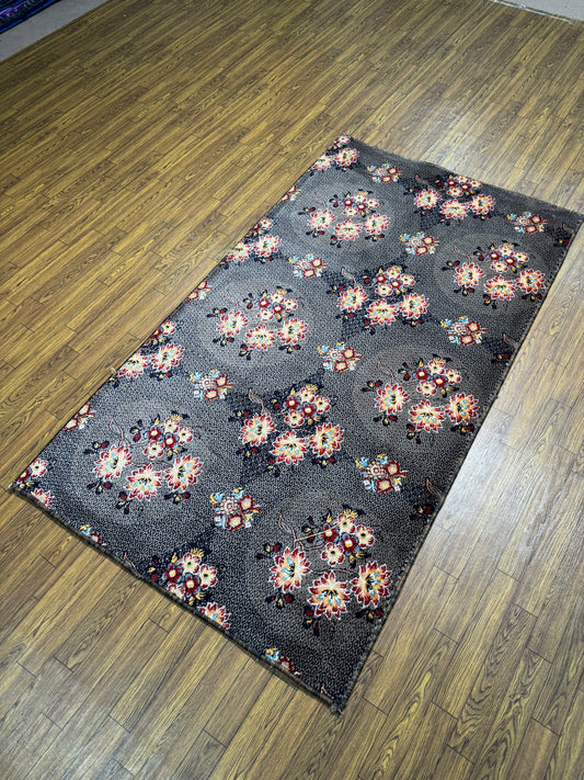 Dark Gray Multi-Color Floral Rug (3x5 ft)