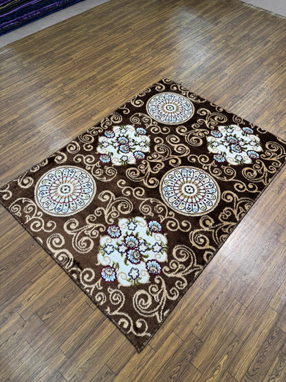 Brown Scrollwork Floral Medallion Rug (3x5 ft)