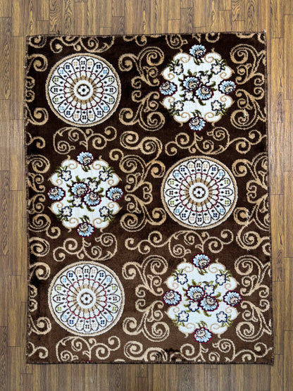 Brown Scrollwork Floral Medallion Rug (3x5 ft)