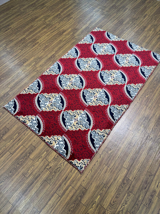 Red Repeating Diagonal Ogee Rug (2.5x5 ft)