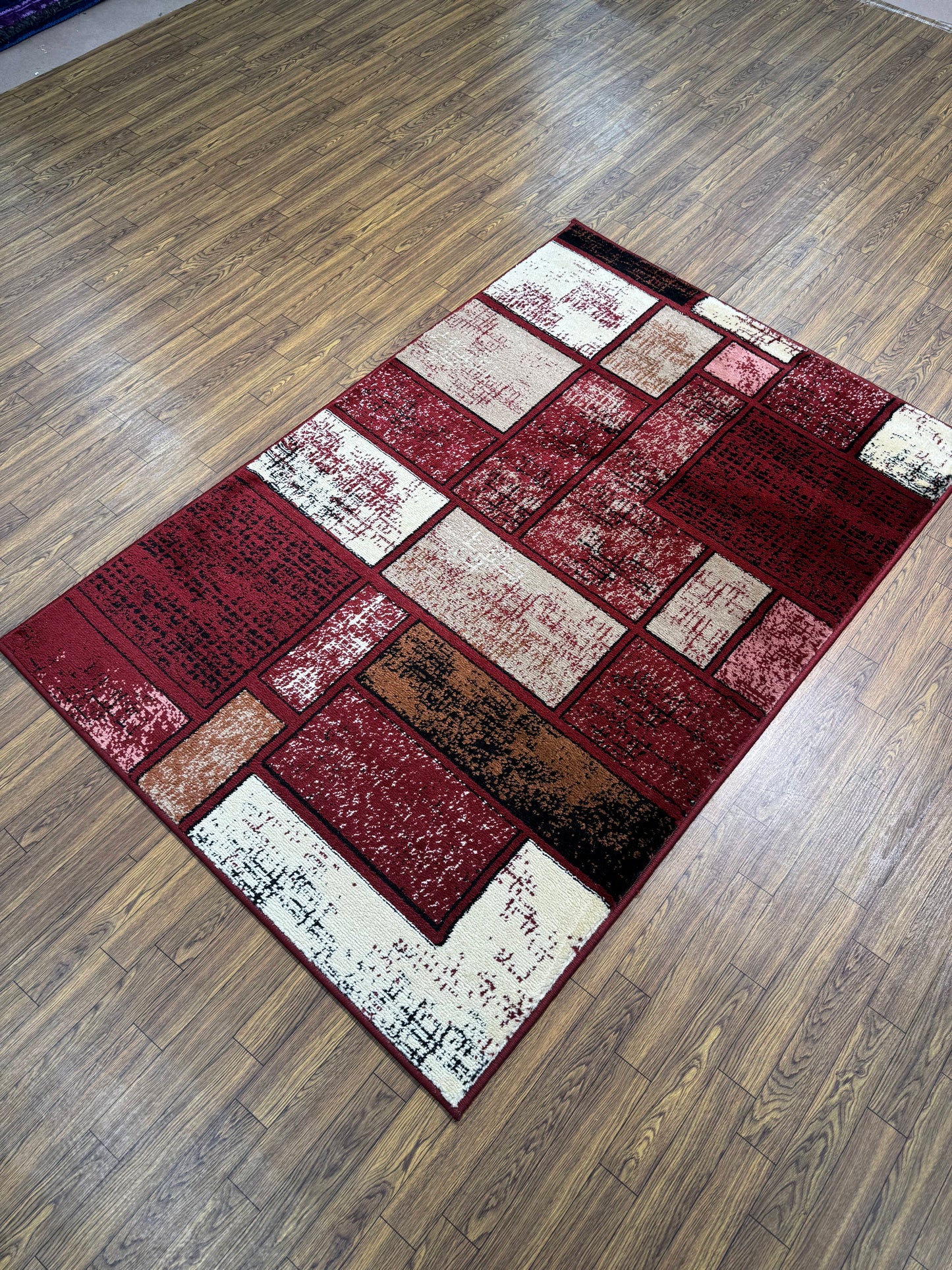 Abstract Red White Color Block Rug (3x5 ft)