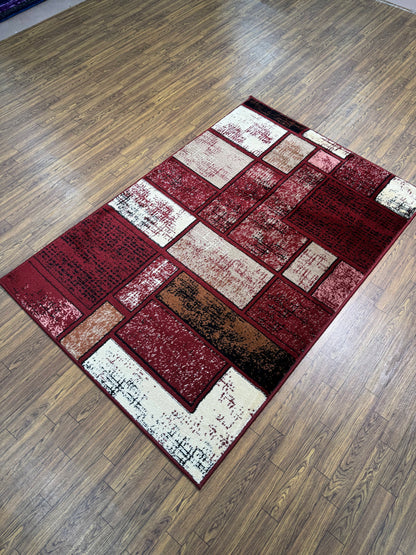 Abstract Red White Color Block Rug (3x5 ft)