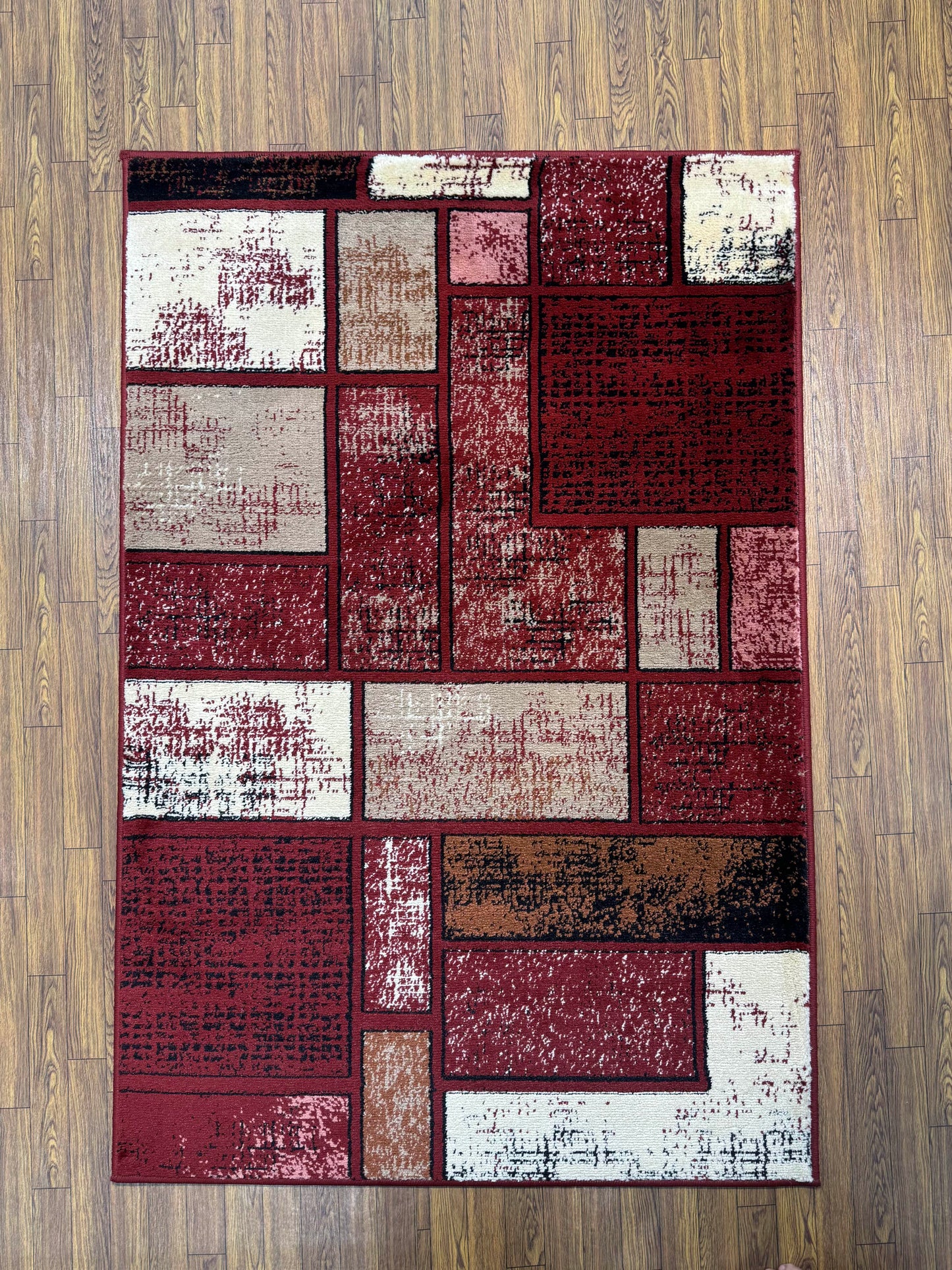 Abstract Red White Color Block Rug (3x5 ft)