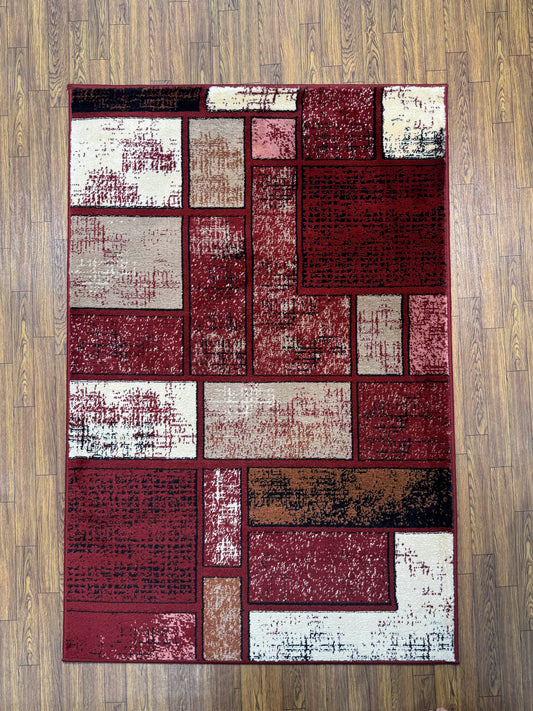 Abstract Red White Color Block Rug (3x5 ft)