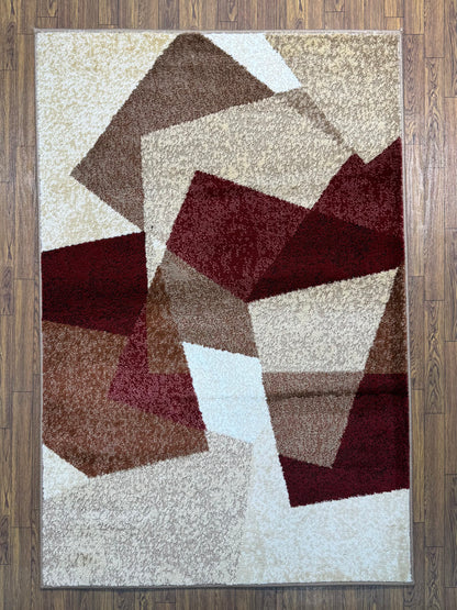 Abstract Geometric Maroon Brown Rug (3x5 ft)