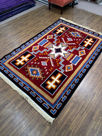 Deep Red Geometric Tribal Persian Rug (5x8 ft)