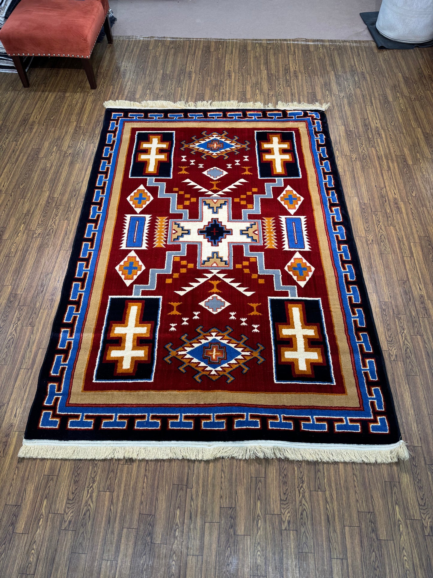 Deep Red Geometric Tribal Persian Rug (5x8 ft)