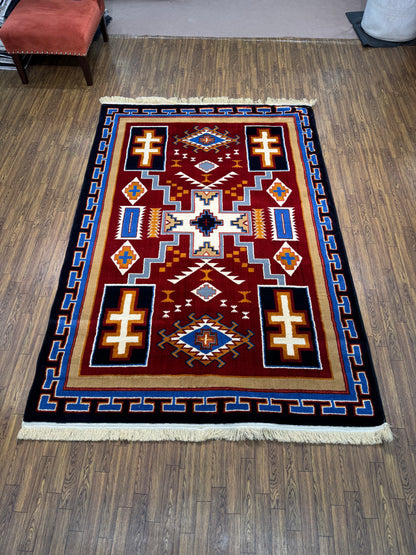 Deep Red Geometric Tribal Persian Rug (5x8 ft)