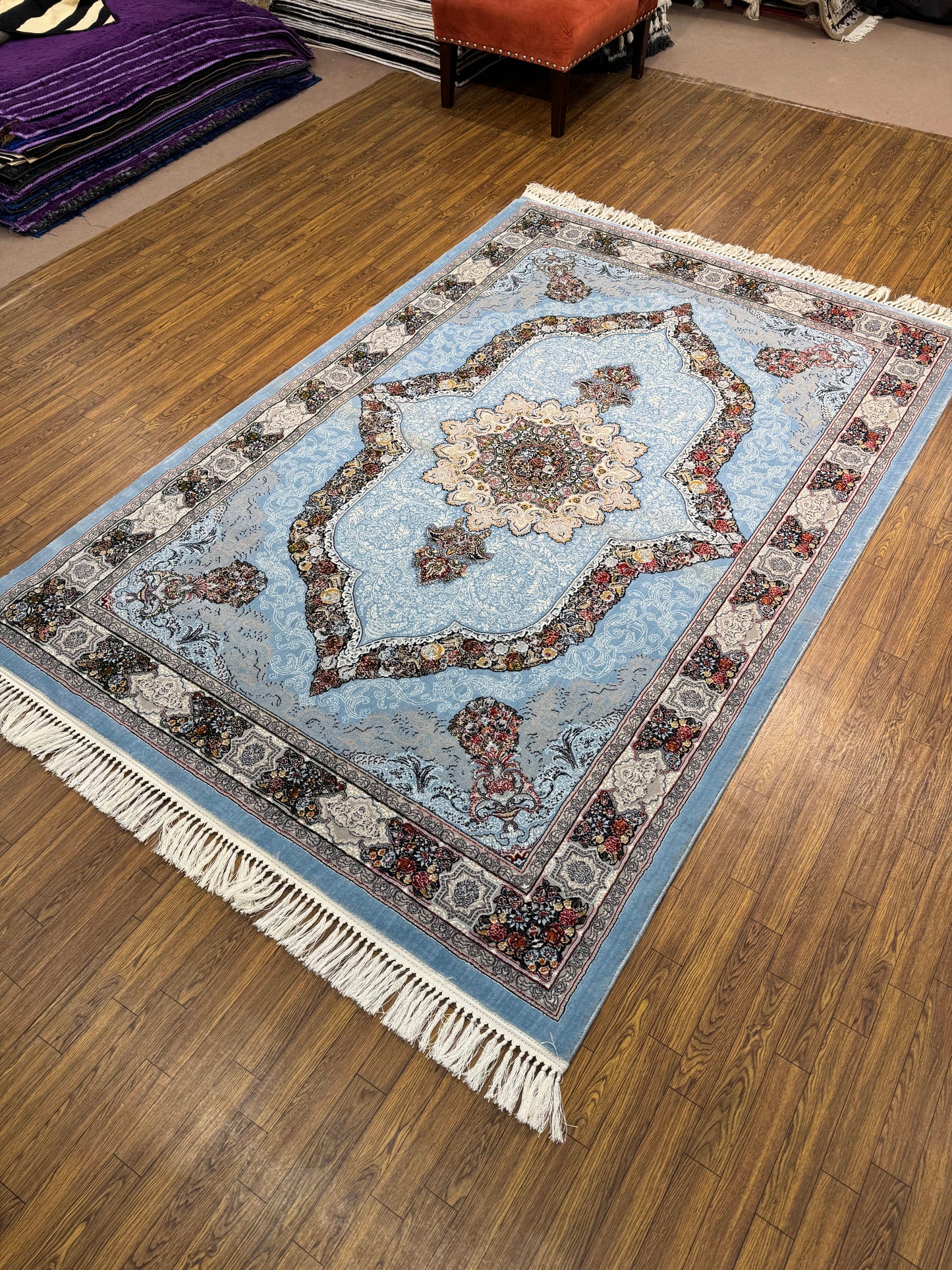 Sky Blue Medallion Traditional Persian Rug (5x8 ft)
