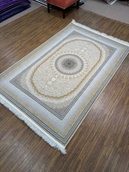 Ivory Cream Tonal Medallion Persian Rug (5x8 ft)