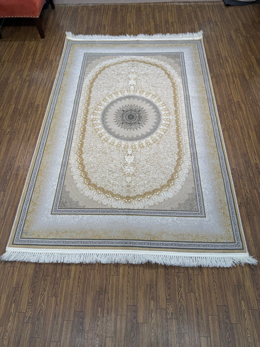 Ivory Cream Tonal Medallion Persian Rug (5x8 ft)